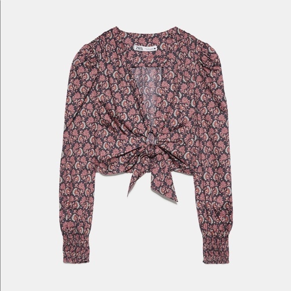 Zara Printed Blouse with Knot Detail